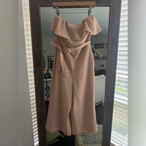 Aritzia Babaton Blush Pink Strapless Neck Ruffle Detail Flutter Jumpsuit - Picture 5 of 10
